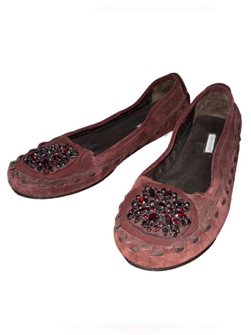 Vera Wang‎ Lavender Label Burgundy Suede Jeweled Flats Moccasin